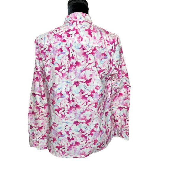 Charles Tyrwhitt Button Down Top Womens Size 8 Pink White Floral Long Sleeves - Picture 3 of 15